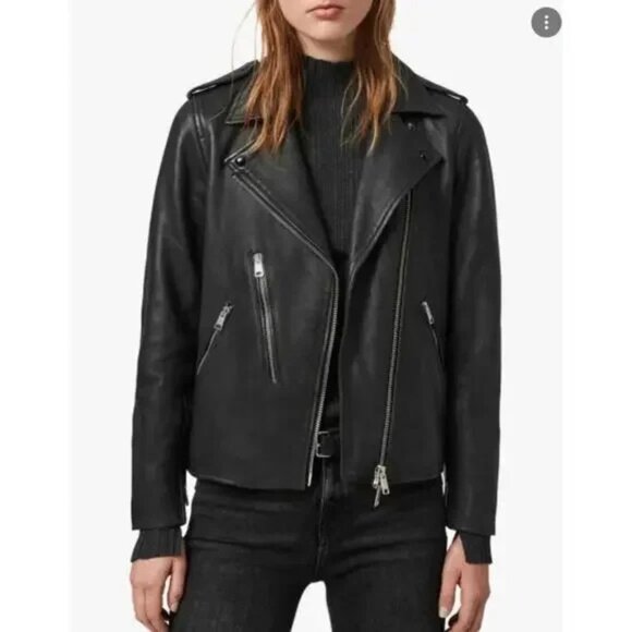 All Saints Elva Black Leather Jacket - Picture 12 of 13